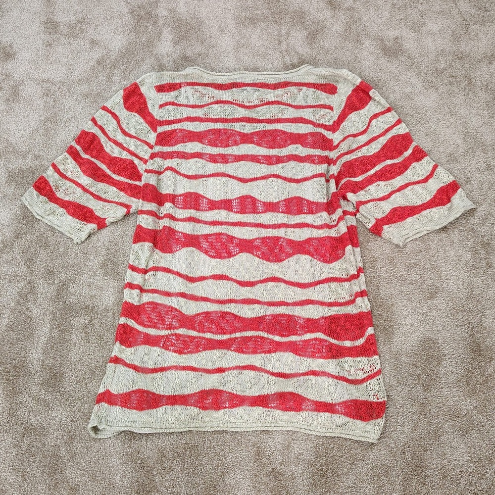 VERTIGO Knit Mini Dress Women XL Striped Short Sleeve Sweater Open Knit Relaxed - Picture 2 of 8